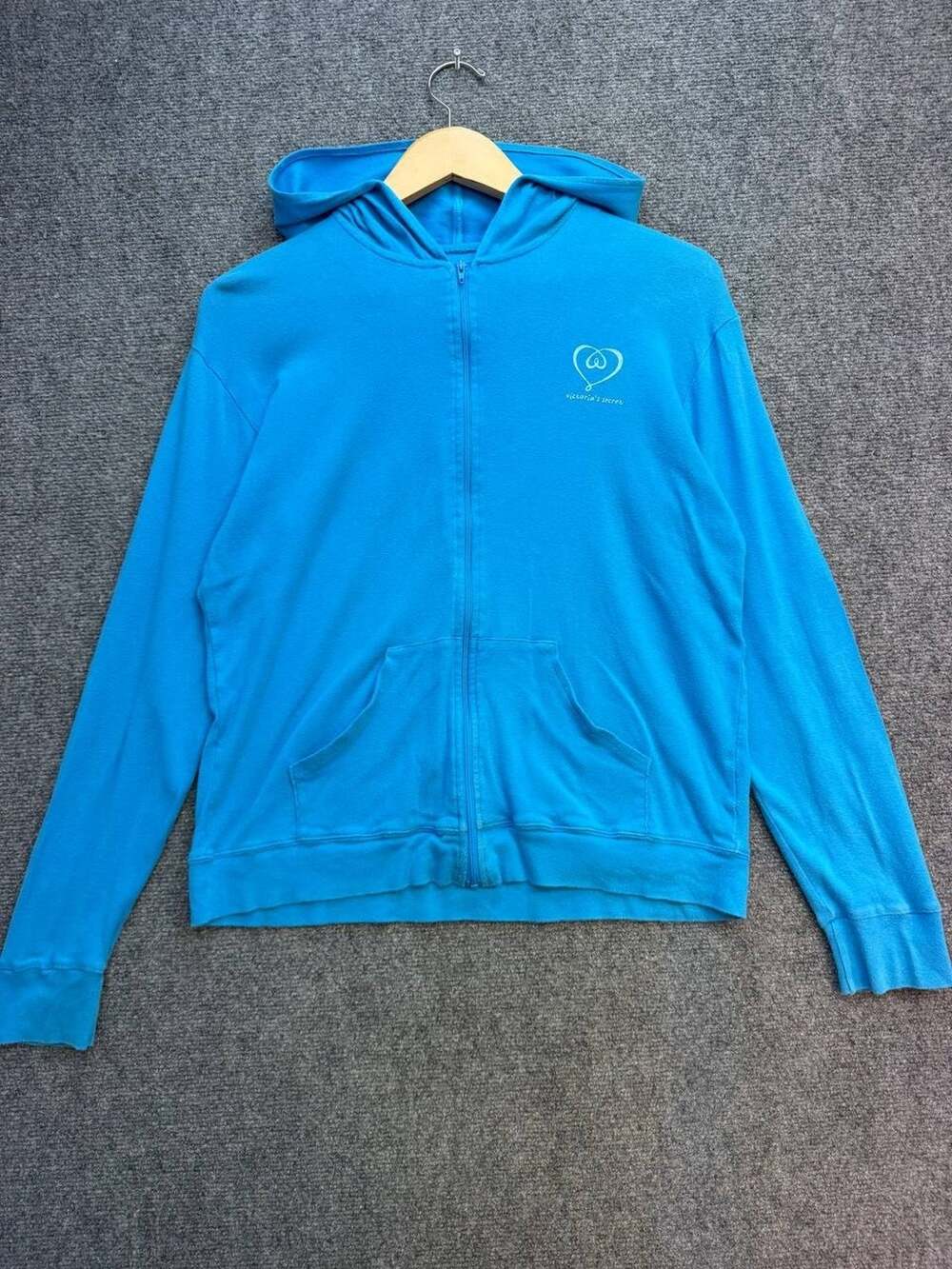 Victoria's Secret Womens Medium Blue Full Zip Hoodie Heart Logo Long Sleeve